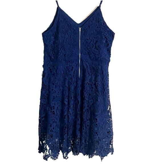 K. Jordan 1X Navy Lace Dress Lined Spaghetti Straps Wedding Guest Cocktail - Picture 2 of 12